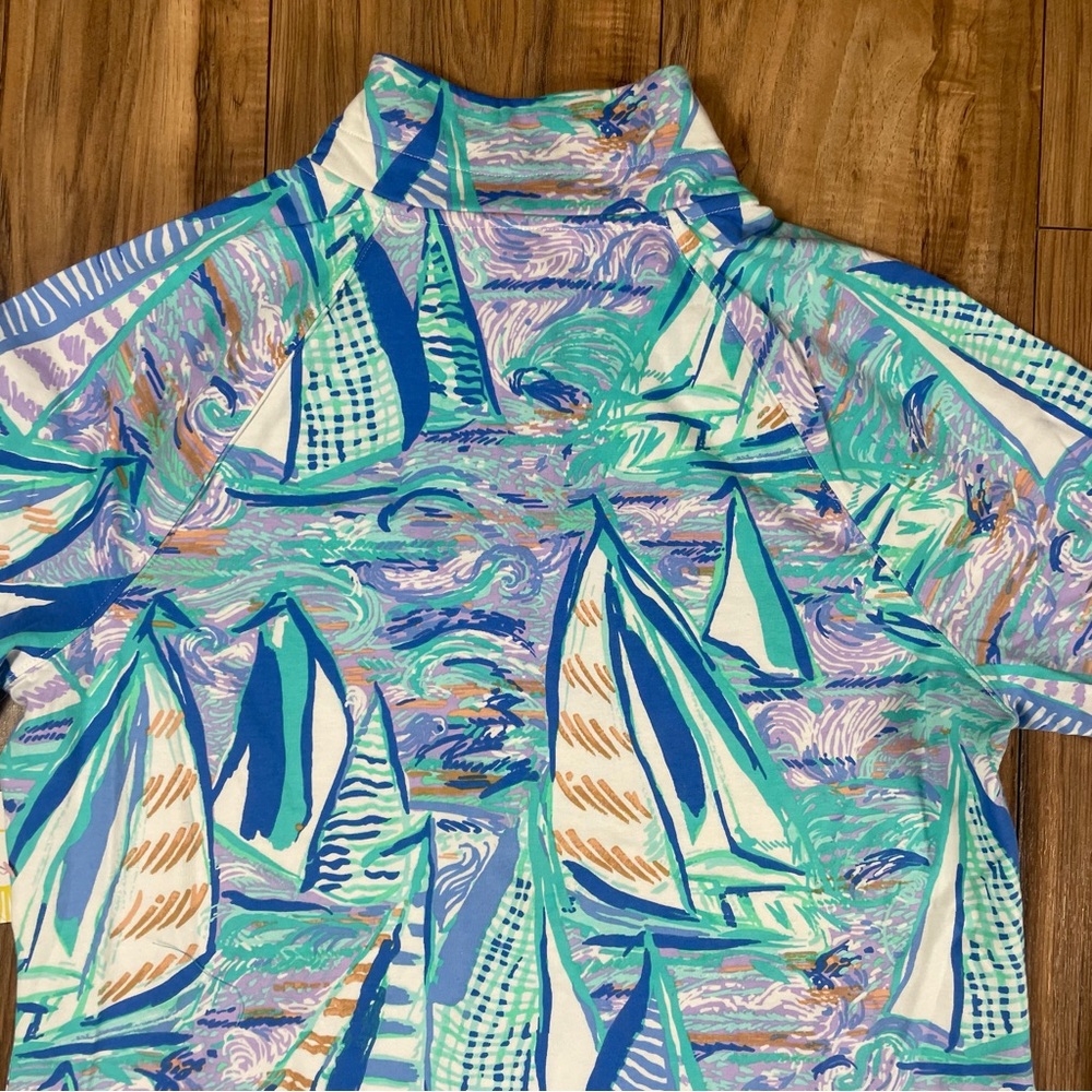 Lilly Pulitzer Skipper Popover Aboat Time Boats Sz Large NWOT Blue Quarter Zip - Picture 6 of 9
